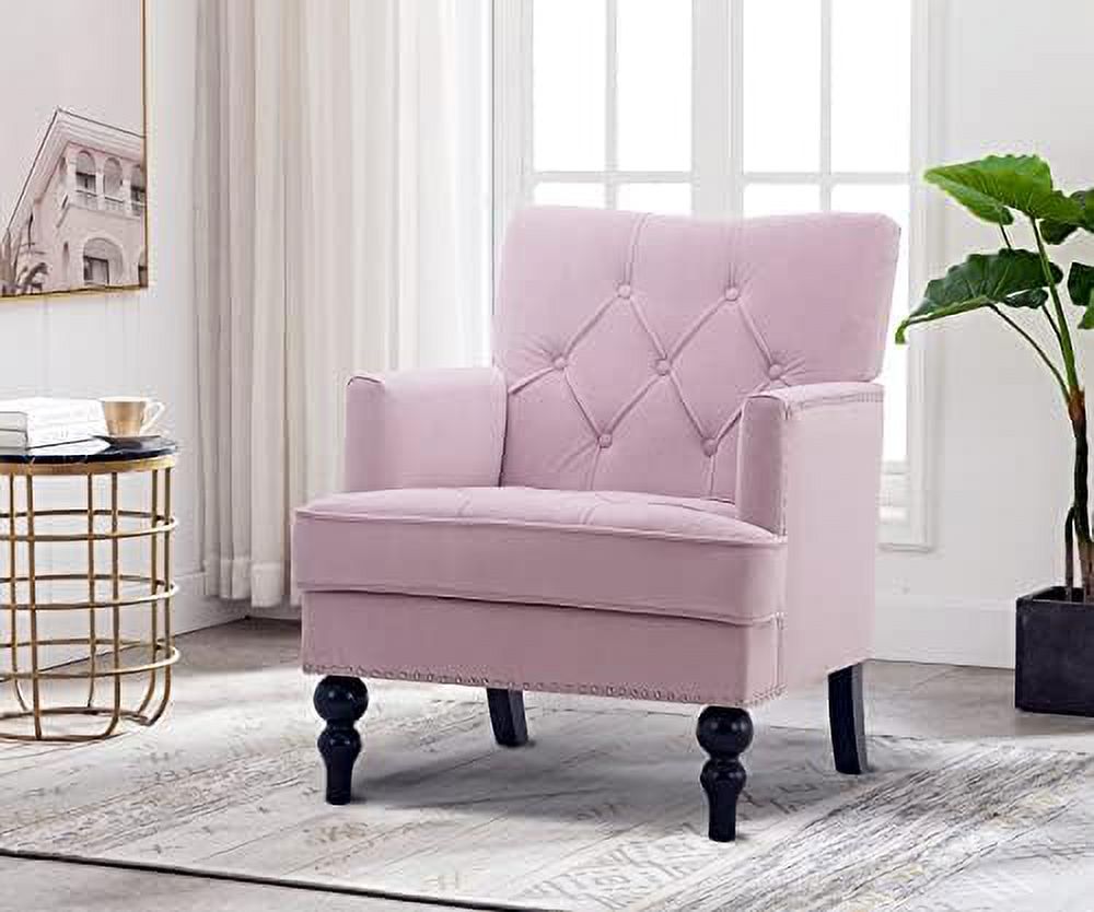 Pink Tufted Velvet Club Chair with Wooden Legs H967224