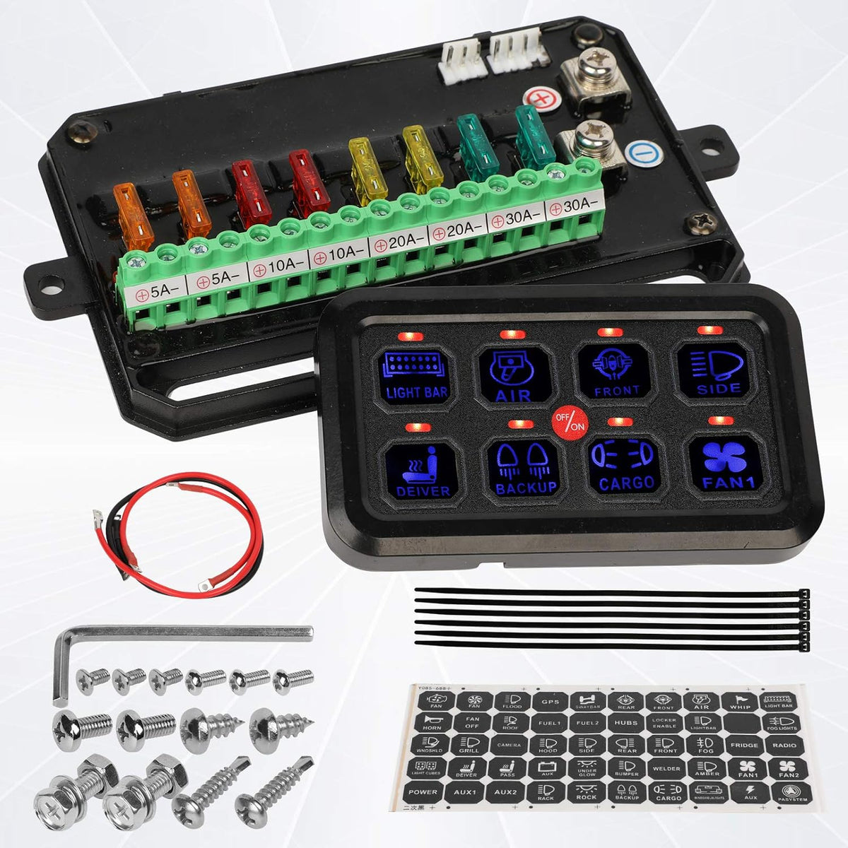 8 Gang Touch Switch Panel with Harness and Stickers J129