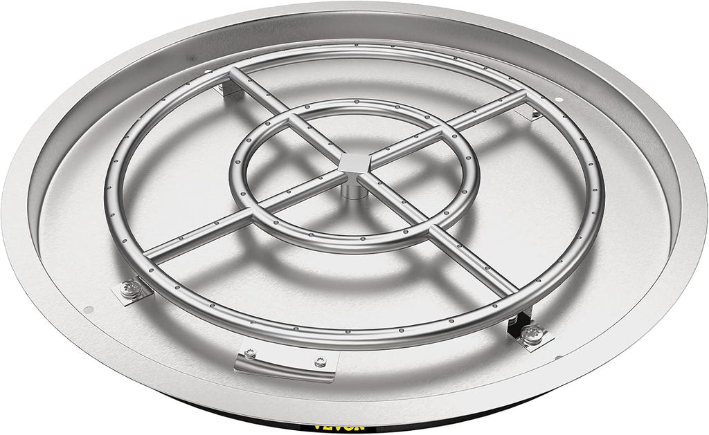 31 x 31 Round Stainless Steel Gas Fire Pit Burner Pan with Volcanic Rock Insert Q944121