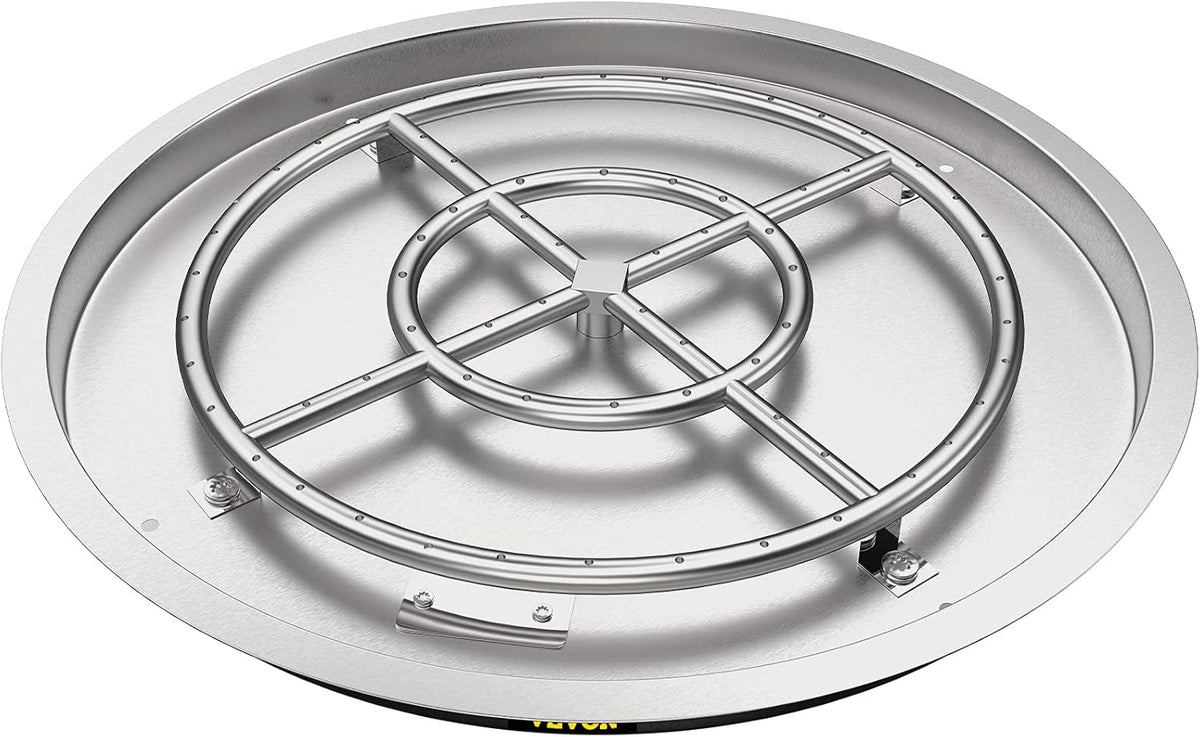 31 x 31 Round Stainless Steel Gas Fire Pit Burner Pan with Volcanic Rock Insert Q944121