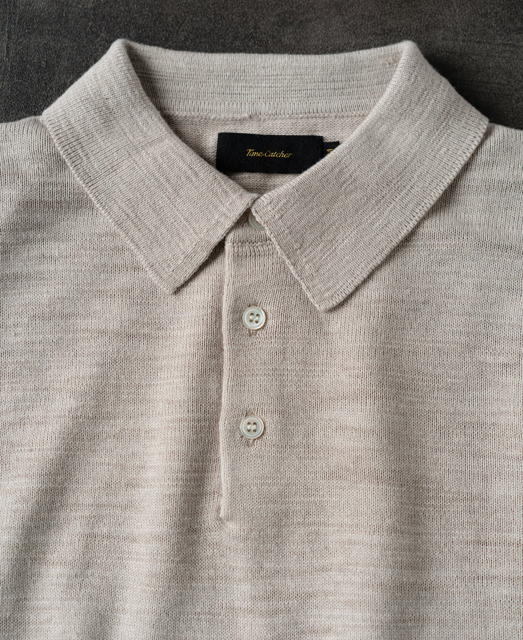 Slub Cotton Long Sleeve Knit Polo
